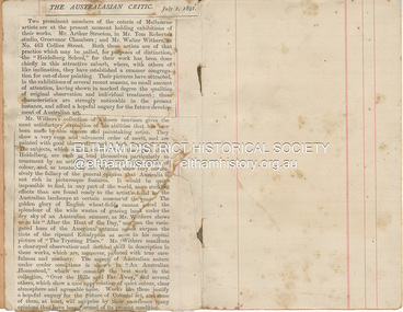 Journal - Copies of Newspaper Notices of W. Withers, Art Review, Walter Withers Exhibition, The Australasian Critic, July 1, 1891