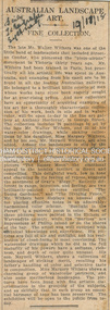 Newspaper Clipping, Australian Landscape Art; A fine collection; The Daily Telegraph (Sydney, NSW), p4, November 18, 1918