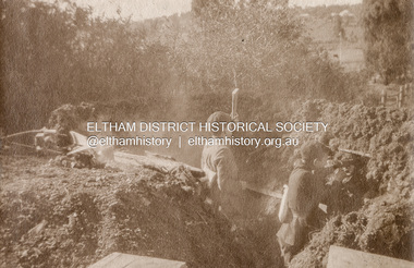 Photograph, Charles Withers (aka Bill) and his friend Mervyn Britain (right) in their trench at Southernwood, Eltham, 1916