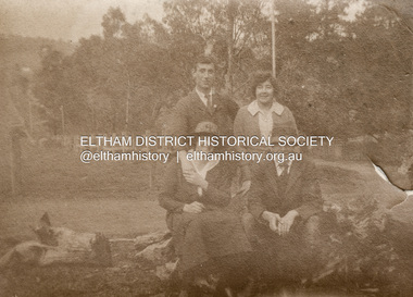 Photograph, Mervyn Britain with Nancy, Emily and Charles Withers near the Withers family home, Southernwood, in Brougham Street, Eltham, c.1920