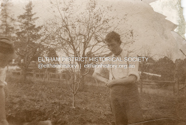 Photograph, Bill (left) and Mervyn n the orchard at Eltham, c.1920