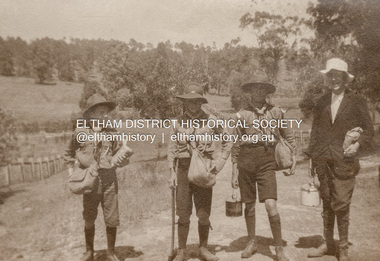 Photograph, Two scouts and Mervyn and Bill at Southernwood, Eltham, c.1920