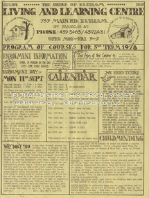 Document, Program of Courses, for 3rd Term 1978, Living and Learning Centre, 739 Main Road, Eltham, No. 12, August 1978