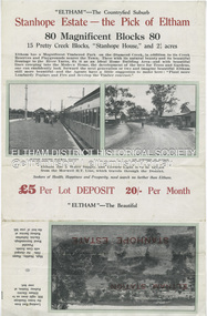 Document - Auction Sale Brochure, Coghill & Haughton, Stanhope Estate, Eltham; great suburban subdivisional auction, New Year's Day - Tuesday 1st January 1924, 1923