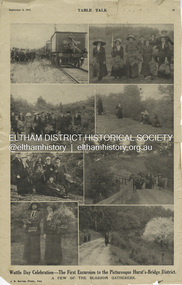 Magazine Article, J.E. Barnes, Wattle Day Celebration - The First Excursion to the Picturesque Hurst’s-Bridge District; A few of the blossom gatherers; Table Talk, September 5, p23, 1912