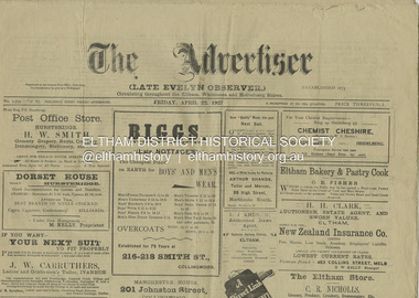 Newspaper, The Advertiser (Late Evelyn Observer), Friday, April 22, 1927