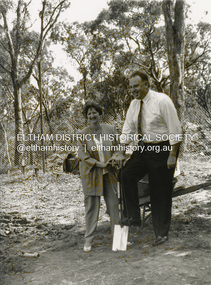 Photograph - Black and White Print, Shire of Eltham, Meruka Child Care Centre, turning the first sod: Cr Pamela Sladden, Peter Staples MHR Jaga Jaga, c.1993