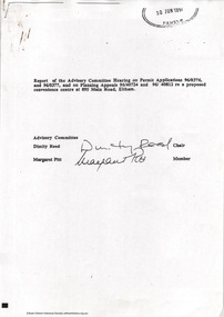 Document - Report, Dimity Reed et al, Advisory Commlttee Hearing on Permit Applications 96/0376, and 96/0377, and on Planning Appeals 96/40724 and 96/40812 re a proposed convenience centre at 895 Main Road, Eltham, June 1997