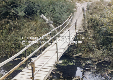 Colour Print, David Taylor, Footbridge over the Diamond Creek, Dalton Street Lane, Eltham, c.1976