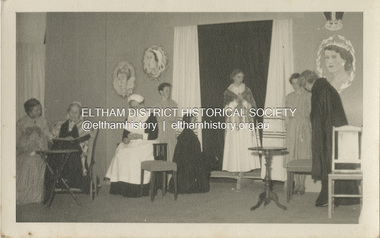 Photograph - Black and White Print, Three Queens with Crowns of Gold: A Coronation Pageant; Friday 5th June 1953. Presented by the Diamond Valley Group of the C.W.A. of Victoria at Shire Hall Eltham, 1953