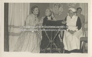 Photograph - Black and White Print, Three Queens with Crowns of Gold: A Coronation Pageant; Friday 5th June 1953. Presented by the Diamond Valley Group of the C.W.A. of Victoria at Shire Hall Eltham, 1953