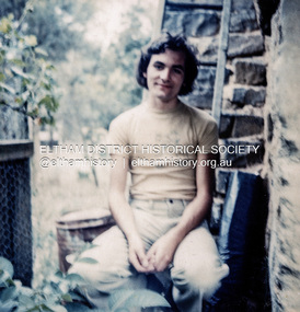 Colour Print, David Taylor, David Taylor outside Peter Garner's mudbrick studio, c.1976