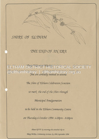 Document - Invitation, Shire of Eltham, Shire of Eltham, the End of an Era, 6 October, 1994