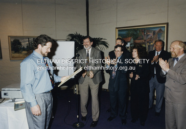 Photograph - Colour Print, Shire of Eltham, Rodney Roschellor, CEO, Shire of Eltham with the last Councillors of the Shire of Eltham, October 1994