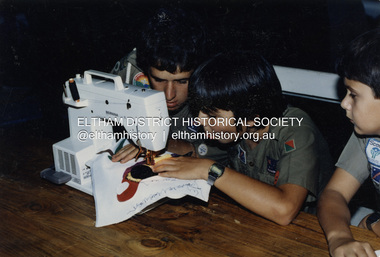 Photograph - Colour Print, Scouts from the 1st Eltham Gold troop making their banner "As we are" community arts banner project, 1986