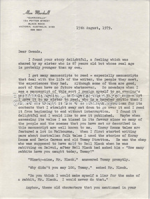 Document - Folder, Alan Marshall (1902-1984), Correspondence from Alan Marshall to Gwenda Sanderson, 1979-1983