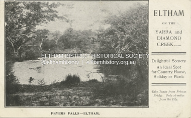 Postcard - Photograph postcard, Fryers Falls - Eltham, 27 July 1907
