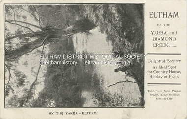 Postcard - Photograph postcard, On the Yarra - Eltham, 28 December 1907