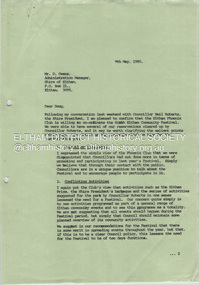 Document - Letter, Mal Harrop, Mal Harrop, Eltham Phoenix Club to D. Owens, Administration Manager, Shire of Eltham, 9 May 1980