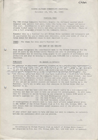 Document - Newsletter, Shire of Eltham, Ninth Eltham Community Festival, October 14, 15, 16, 1983, 5 September 1983