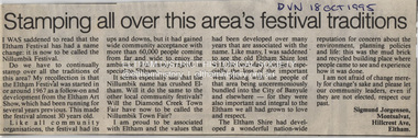 Newspaper - Letter, Sigmund Jorgensen, Stamping all over this area's festival traditions, 18 October 1995