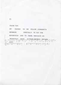 Document - Talk, Diana Bassett-Smith, Eltham Shire Council Fire 8 Feb. 1934, June 2009