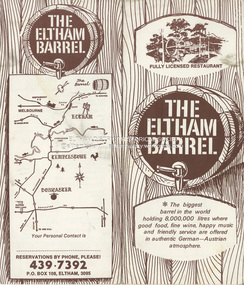 Document - Menu, The Eltham Barrel, c.1985