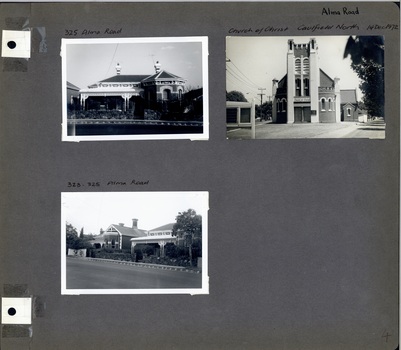 3 photos on page - 2 of old brick houses from the street and 1 of an old brick church with tower