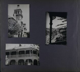 3 photos on page - 2 views of mansion from the garden and 1 view of the garden from a balcony