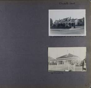 Two photos on page - one is a large old corner house with lots of gables and chimneys;  one is an old house with a verandah and fenced garden