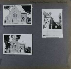 3 photos on page - 2 similar views of the front of an old church building and the 3rd one showing down the right side of the building.