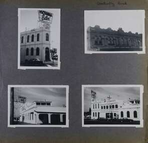 4 photos on page - front, back and side views of a very large two storey hotel building including big sign and one view of the upper level for 5 similar double-storey shops.
