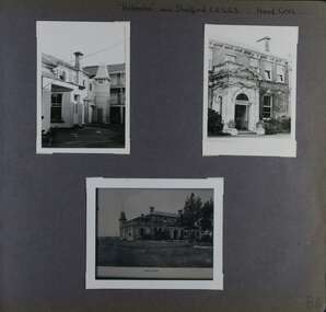 3 photos - different views of a big old mansion with a tower;  one is a longer view from grounds.