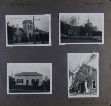 4 photos - 2 of an old house with 2 storey square tower called Ercildoune, 1 of an old rendered house called Bloomsbury and 1 of an attic house with columns on its porch.