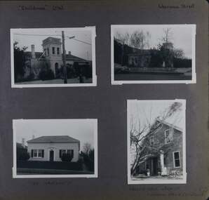 4 photos - 2 of an old house with 2 storey square tower called Ercildoune, 1 of an old rendered house called Bloomsbury and 1 of an attic house with columns on its porch.