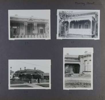4 photos - 1 photo each of the front of 2 old houses and 2 photos of a larger old house
