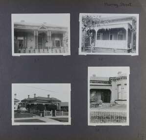 4 photos - 1 photo each of the front of 2 old houses and 2 photos of a larger old house