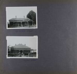 2 photos - 2 old-style homes showing their front garden and front fence