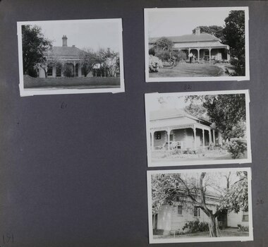 4 photos - 1 view of an old home and garden from the street and 3 views of a different old home in its garden from different angles