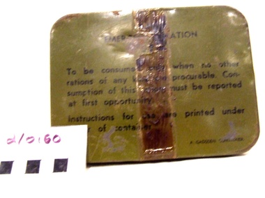 Emergency 1 man Ration Pack, A. Gadsden Containers, WWII