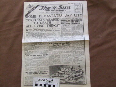 News Paper, The Sun News Pictorial, Aug 9 1945  Reprint