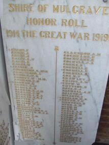 Honour Rolls, Shire of Mulgrave Honour Roll
