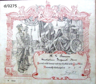 Certificate of Service Great War, Served With Honour in the Great War