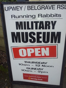 Sign, Running Rabbits Museum sign, N/K