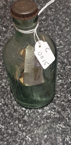 Domestic object - Bottle containing message to mother, Graham Connor. Service No:2597, Message in a bottle, Post 27/10/1915