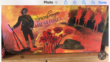 Painting - Painting "A soldier at ease", Slouch hat and poppies, Remembrance Lest we Forget. Painted by Ms. Lynne Facey. 2020, 2020