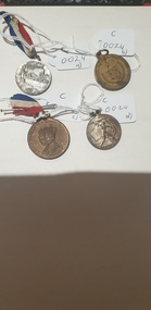 Medal - Medals x 4, a) Centenary of Melbourne medal. b) Borough & Shire of Colac. 1945 Peace & Victory Medal. c) Coronation Medal 1937. d) Victory Medal 1945, NK