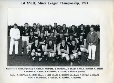 Photograph - Purnim - Heytesbury Football League : 1st xv111 Minor league Champions, 1973