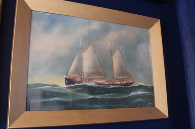 Water colour painting of the Ketch Falie in painted gilt frame