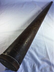 Timber maritime tool, 910mm in length and conical in shape tapering from its widest end [125mm] to its narrowest end [25mm].